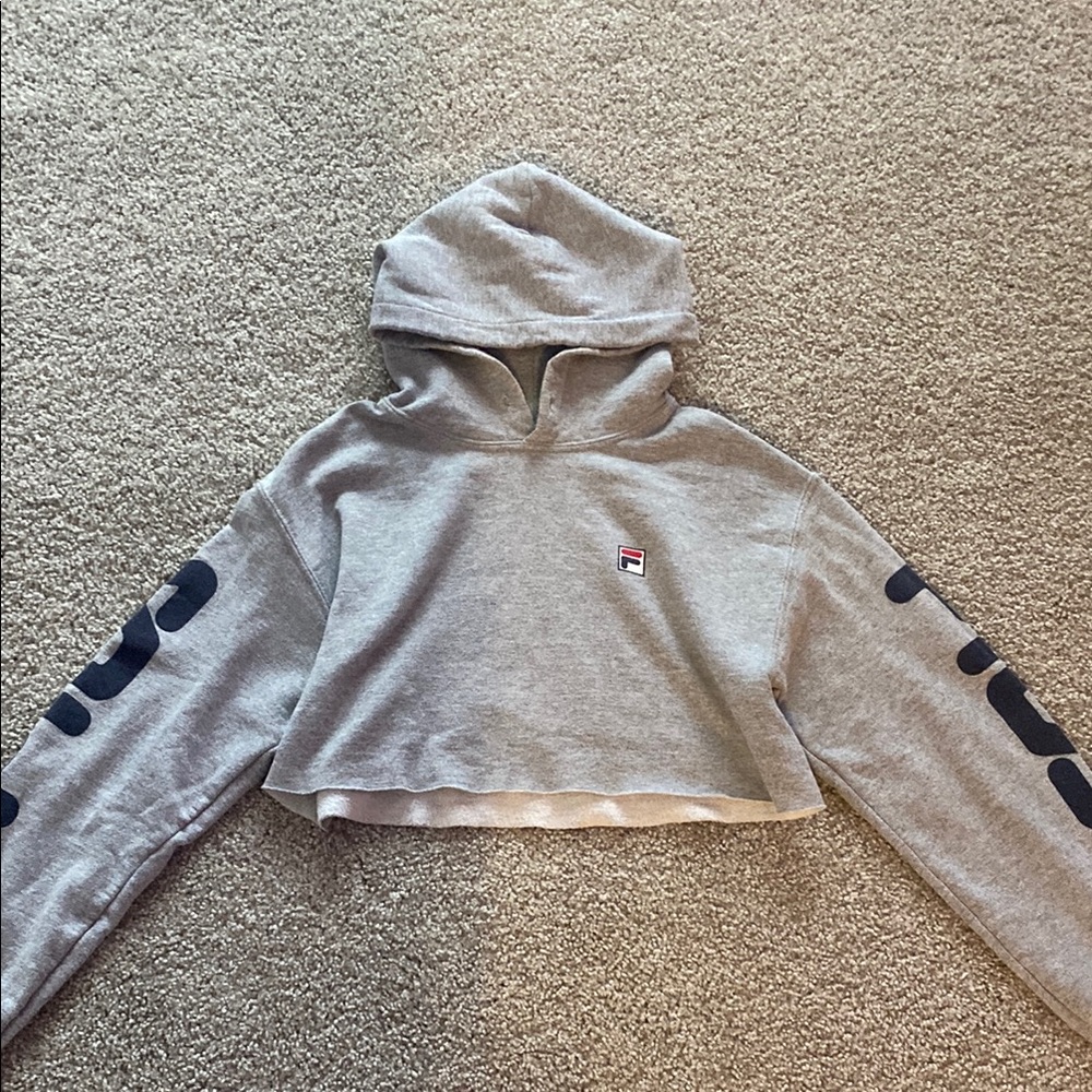 Gray Cropped Hoodie with Logo